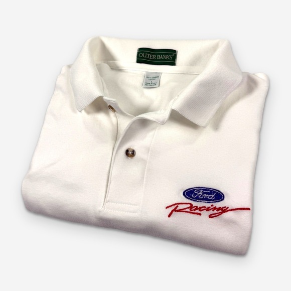 Outer Banks Other - Vintage 90s Nascar Ford Racing Polo Shirt White Large Made in USA Outer Banks